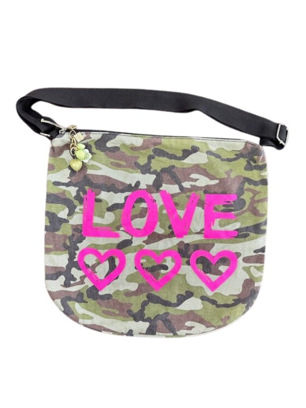 Camo LOVE Canvas Shoulder Bag Pink Graphic Adjustable Strap Charms